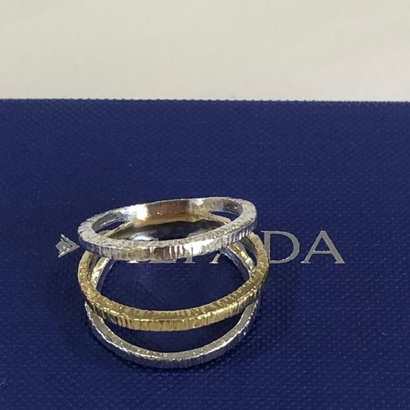 SILPADA Mixed Layers Two Tone Silver and Gold Triple Stack Ring 925 - Picture 5 of 7